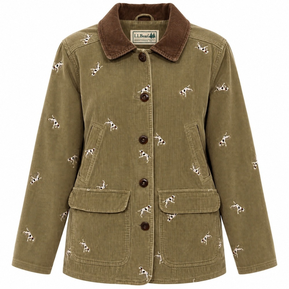 VTG 90s LL Bean Pointer Hunt Dog Corduroy Chore Jacket Women S P Barn Field Coat